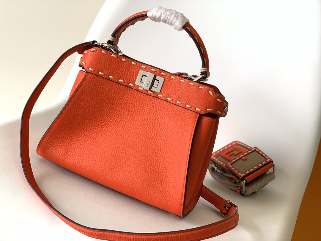 Fendi Peekaboo ISeeU Mini Orange Selleria Bag with 220 Hand-sewn Topstitches